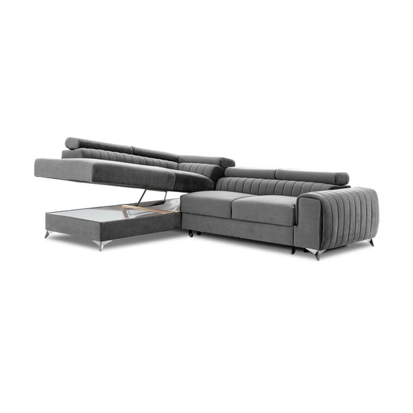 Siva žametna raztegljiva/s prostorom za shranjevanje kotna sedežna garnitura (levi kot/v obliki črke L) Laurence – ELTAP-image-2