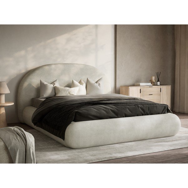 Kremno bela oblazinjena zakonska postelja s prostorom za shranjevanje z letvenim dnom 180x200 cm Maumere – Maison de Rêve-image-1