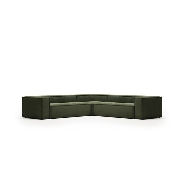 Zelena kotna sedežna garnitura iz rebrastega žameta Blok – Kave Home