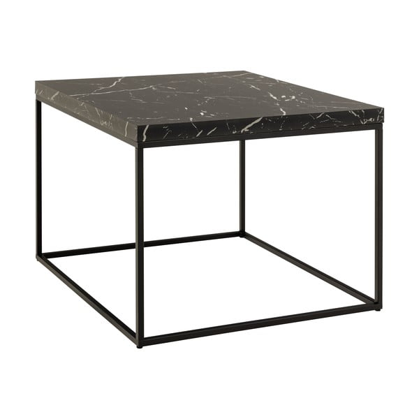 Črna mizica z mizno ploščo v marmornem dekorju 60x60 cm Barossa – Actona-image-2