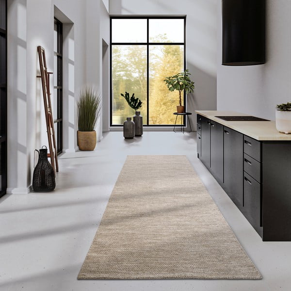 Bež ročno tkan tekač iz mešanice volne 80x200 cm Pradesh Linen White – Elle Decoration-image-1