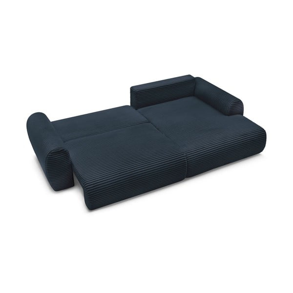 Temno modra raztegljiva kotna sedežna garnitura iz rebrastega žameta (desni kot) Lucien – Bobochic Paris-image-4