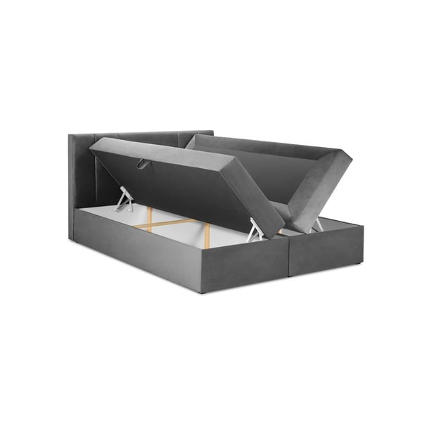 Svetlo siva žametna zakonska postelja Mazzini Beds Afra, 200 x 200 cm-image-3