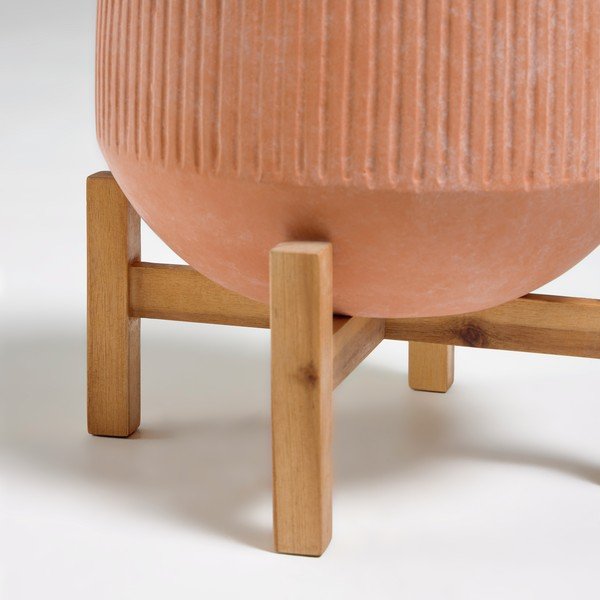 Glinen cvetlični lonec na lesenem podstavku Kave Home Denpasar, ⌀ 33 cm-image-1