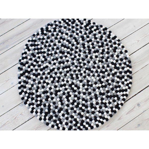 Črno-bela preproga iz volnenega filca Wooldot Ball Rugs, ⌀ 90 cm-image-1