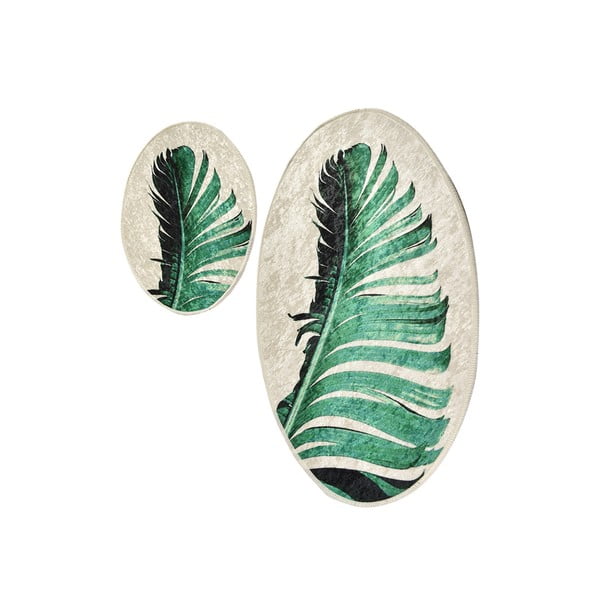 Zelene/bež kopalniške preproge v kompletu 2 ks 60x100 cm Floret – Foutastic-image-4