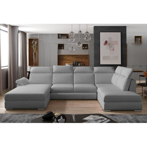 Svetlo siva raztegljiva kotna sedežna garnitura (desni kot/v obliki črke "U") Evanell – ELTAP-image-1