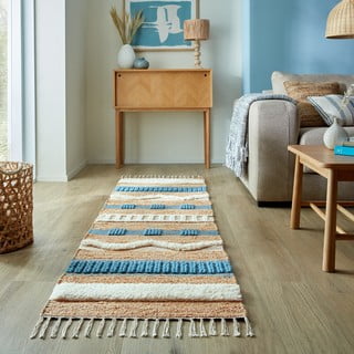 Ročno tkan tekač iz mešanice jute v naravni in modri barvi 60x230 cm Medina Jute – Flair Rugs
