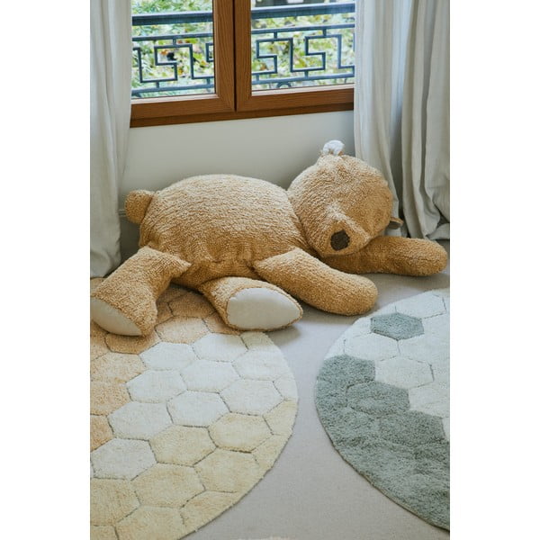 Oker rumena pralna ročno tkana bombažna okrogla preproga ø 140 cm Honeycomb Golden – Lorena Canals-image-1