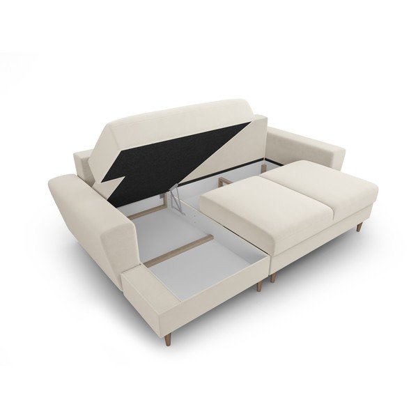 Bež žametna raztegljiva kotna sedežna garnitura s prostorom za shranjevanje (levi kot/z ležalnikom) Kyoto – Cosmopolitan Design-image-3