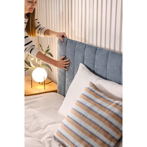 Modra oblazinjena zakonska postelja s prostorom za shranjevanje z letvenim dnom 160x200 cm Myra Slim Line – Bonami Selection-image-3