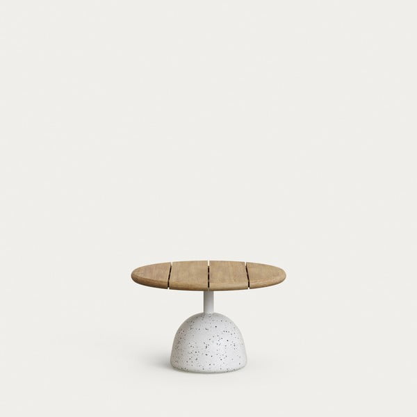 Okrogla mizica v beli in naravni barvi z mizno ploščo iz akacije ø 55 cm Saura – Kave Home
