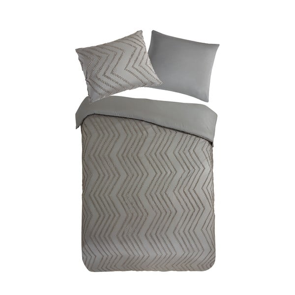 Sivo-rjava enojna/podaljšana posteljnina iz mikrovlaken 140x220 cm Pure Zigzag – Good Morning
