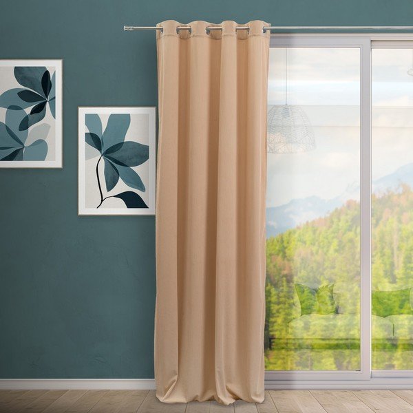 Svetlo rjava zavesa iz rebrastega žameta 140x260 cm Merely – Casa Selección-image-1
