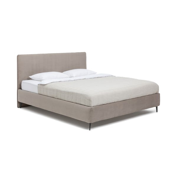 Sivorjava oblazinjena zakonska postelja z letvenim dnom 160x200 cm Noira Slim – Bonami Selection