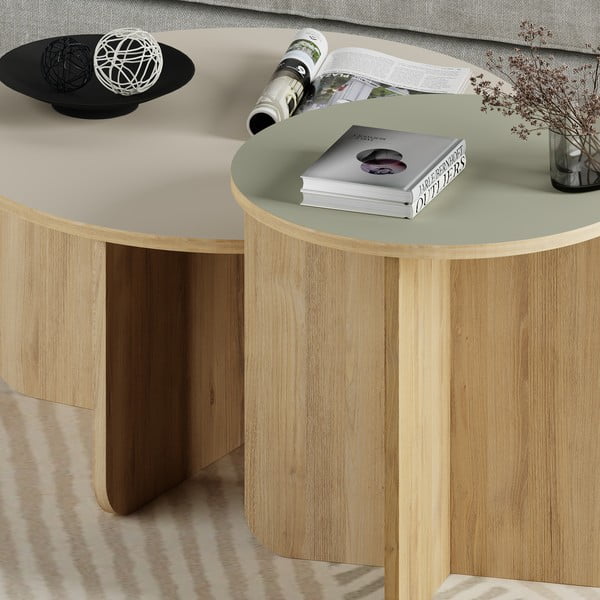 Kremno bele/v naravni barvi okrogle mizice v kompletu 2 ks v hrastovem dekorju ø 70 cm Hillary – Marckeric-image-3