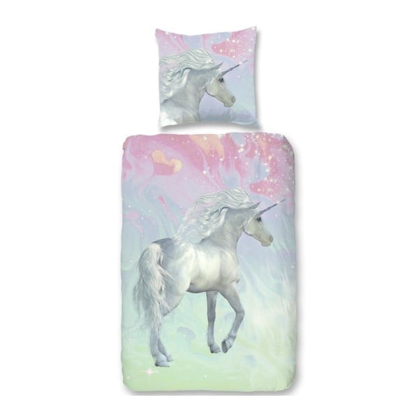 Otroška bombažna posteljnina Good Morning Green Unicorn, 140 x 200 cm