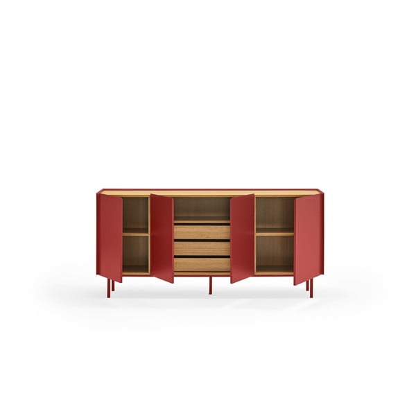 Rdeča nizka komoda v hrastovem dekorju 165x78 cm Arista – Teulat-image-3
