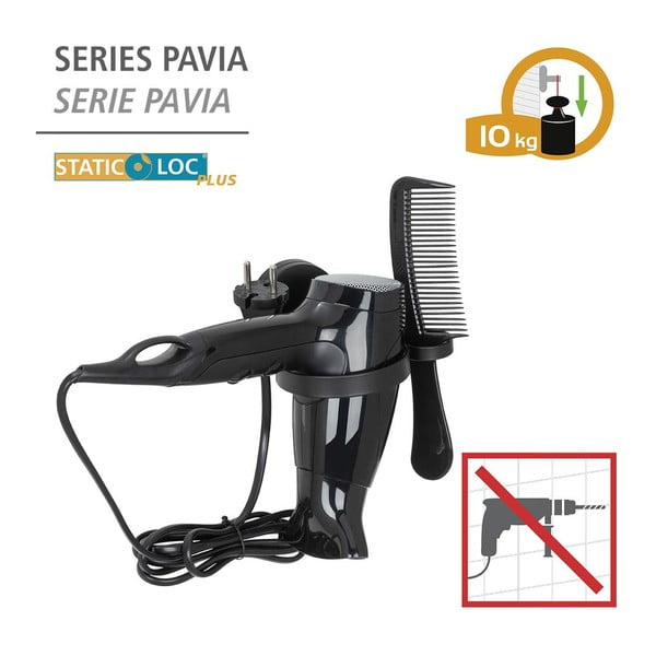 Črno stensko držalo za sušilec za lase Wenko Static-Loc® Pavia-image-3