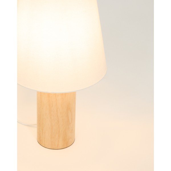 Bela/v naravni barvi namizna svetilka iz masivnega kavčukovca s tekstilnim senčilom (višina 49,5 cm) Marga – Kave Home-image-3