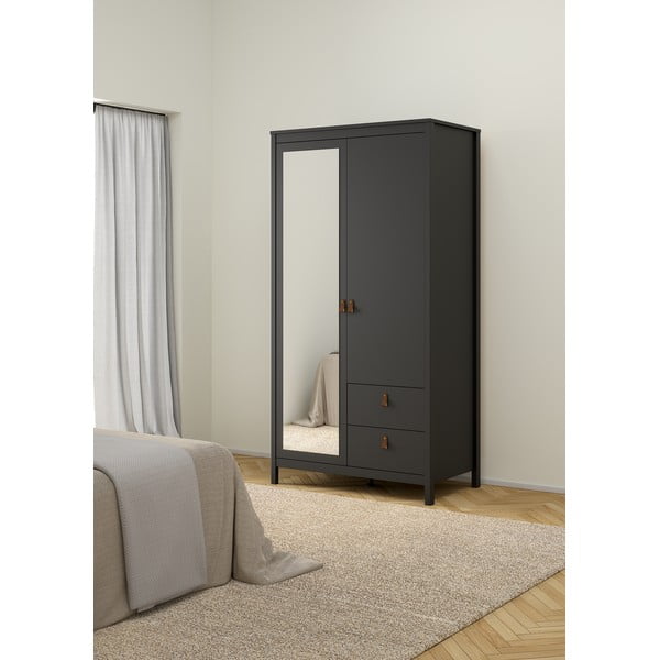 Črna garderobna omara z ogledalom 102x199x58 cm Madrid – Tvilum-image-1