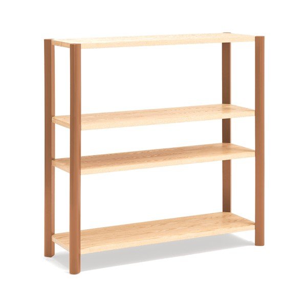 Regal v hrastovem dekorju v opečnato oranžni in svetli naravni barvi 126x128x43 cm Bona – Teulat-image-2