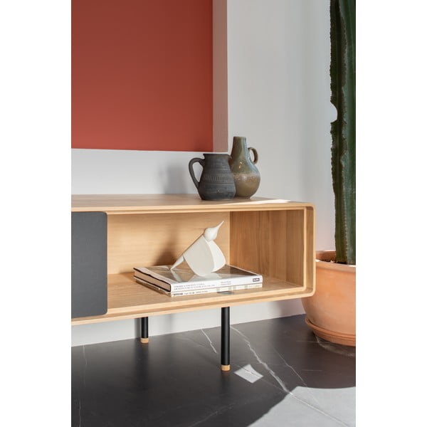 Črna/v naravni barvi TV omarica iz masivnega hrasta 200x48 cm Fina – Gazzda-image-4