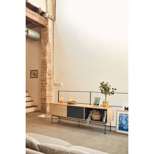 Antracitno siva TV-komoda s hrastovim furnirjem Teulat Yoko-image-1