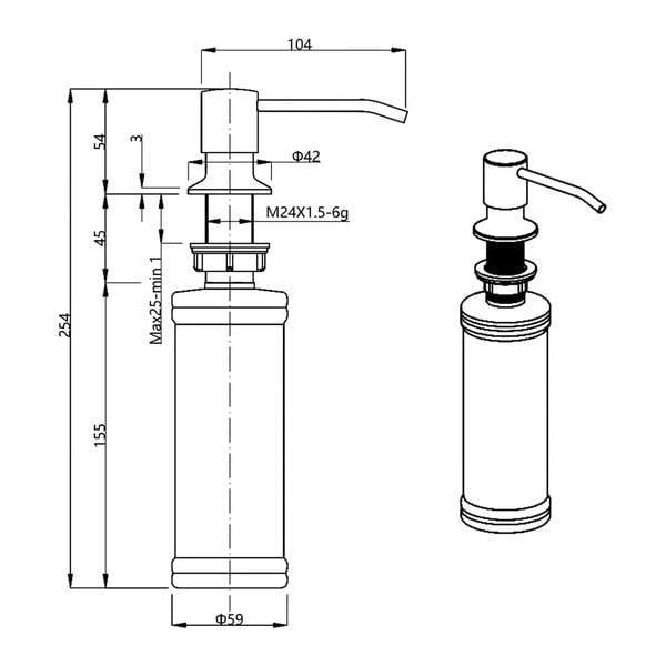 Plastičen vgradni dozirnik za milo v sijajno srebrni barvi 350 ml – Sapho-image-2