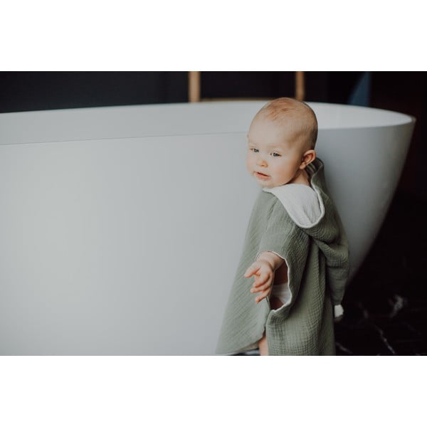 Kaki zelen otroški pončo iz muslina velikosti M – Malomi Kids-image-3