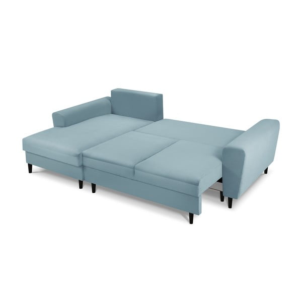 Svetlo modra raztegljiva kotna sedežna garnitura s prostorom za shranjevanje iz rebrastega žameta (levi kot/z ležalnikom) Kyoto – Cosmopolitan Design-image-2