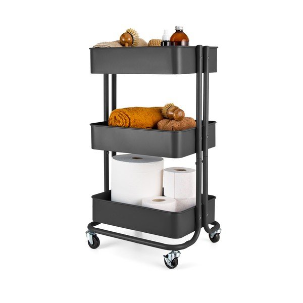 Črn kovinski regal na koleščkih 43x35 cm Grena – Compactor-image-3