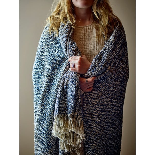 Prašno modra odeja iz mešanice lana 130x160 cm Ocean – Bloomingville-image-1