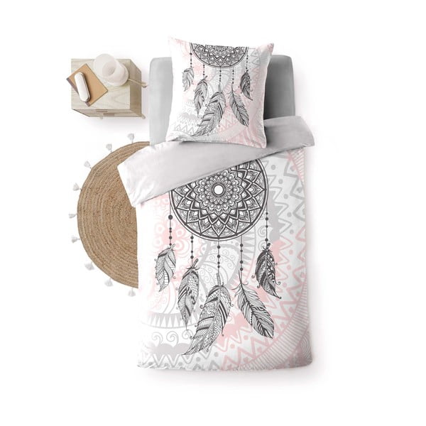 Bela/rožnata enojna bombažna posteljnina 140x200 cm Namaste – douceur d'intérieur-image-2