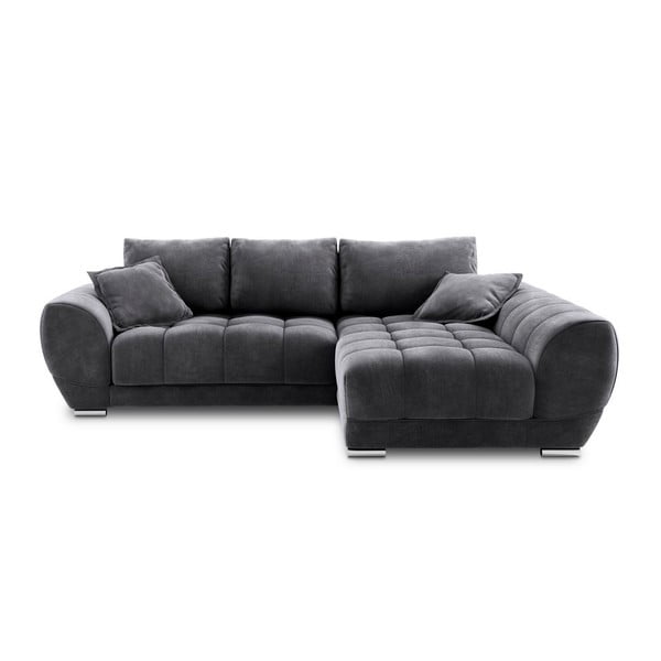 Temno siva kotna raztegljiva sedežna garnitura z žametnim oblazinjenjem Windsor & Co Sofas Nuage, desni kot