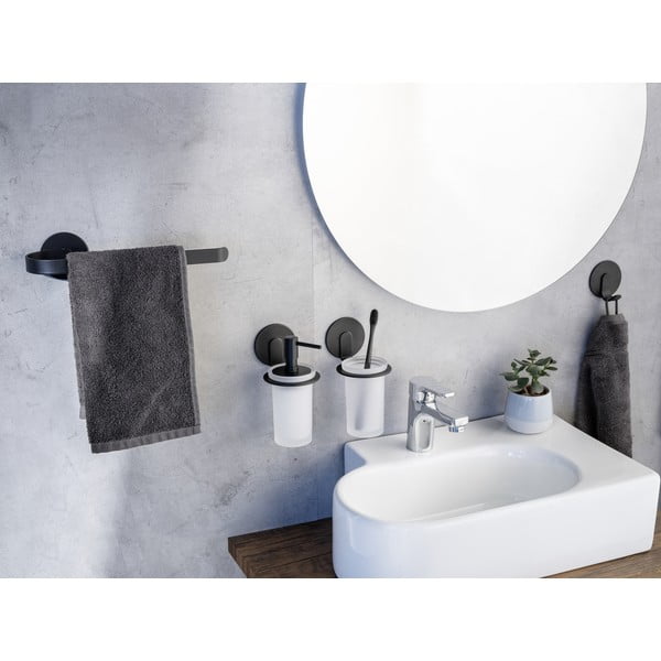 Mat črn steklen dozirnik za milo z namestitvijo brez vrtanja 150 ml Bivio – Wenko-image-3