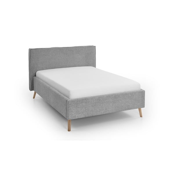 Svetlo siva oblazinjena zakonska postelja s prostorom za shranjevanje in letvenim dnom 140x200 cm Riva – Meise Möbel