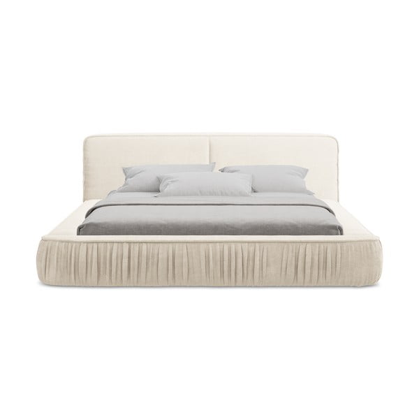 Kremasta oblazinjena zakonska postelja s prostorom za shranjevanje z rešetko 180x200 cm Keoni - Makamii-image-4