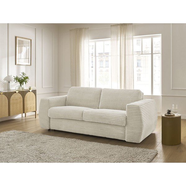 Bež sedežna garnitura za spanje/raztegljiva iz rebrastega žameta 240 cm Hugo – Bobochic Paris-image-1