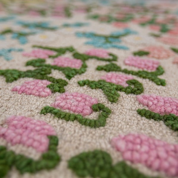 Kremno bela ročno tkana volnena preproga 200x290 cm Emilia Floral – Flair Rugs-image-2