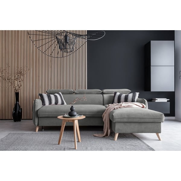 Svetlo siva žametna raztegljiva kotna sedežna garnitura (desni kot) Sweet Harmony – Miuform-image-1