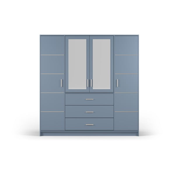 Modra garderobna omara z ogledalom 196x200 cm Burren - Cosmopolitan Design