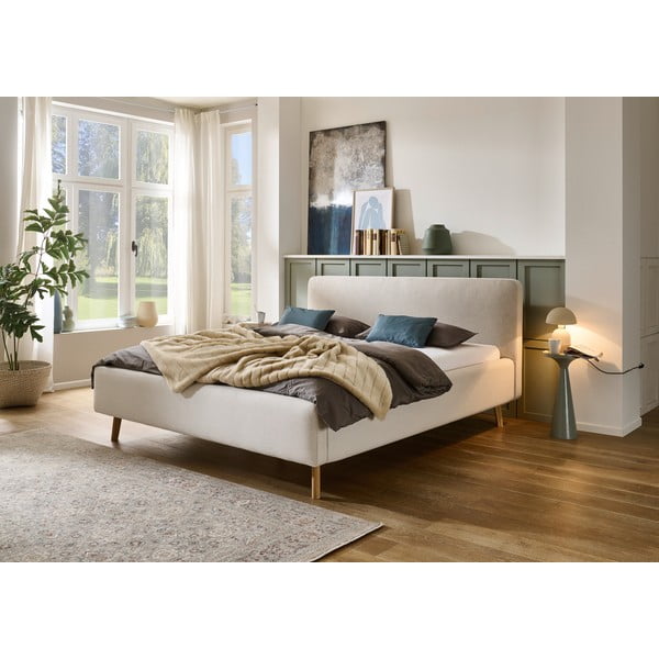 Kremno bela oblazinjena zakonska postelja brez letvenega dna 180x200 cm Mattis – Meise Möbel-image-1