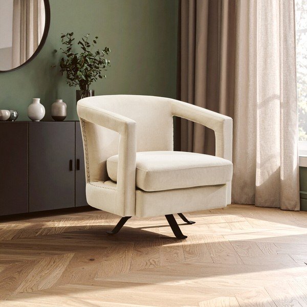 Bež vrtljiv žameten fotelj Hestia – Premier Housewares-image-1