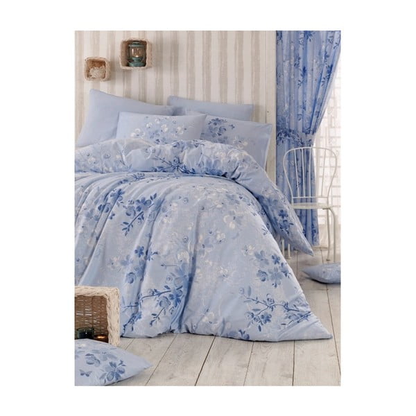 Modro posteljno perilo za zakonsko posteljo Elena, 200 x 220 cm