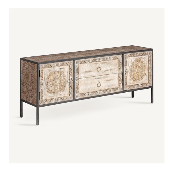 TV omarica iz masivne jelke v naravni barvi 135x55 cm Jaipur – Burkina-image-2