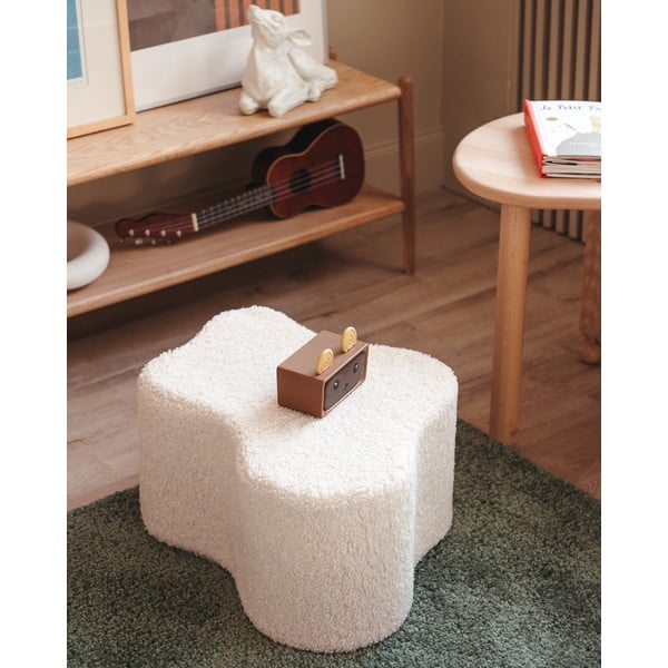 Kremno bel otroški tabure iz tkanine bouclé Cloud – Wigiwama-image-3