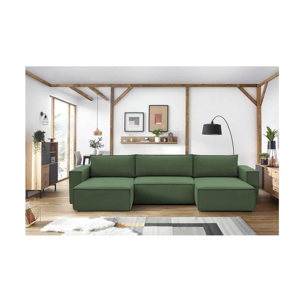 Zelena kotna sedežna garnitura (v obliki črke "U") Nihad – Bobochic Paris-image-1