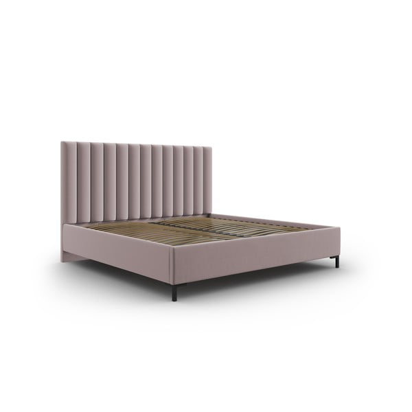 Svetlo rožnata oblazinjena zakonska postelja s prostorom za shranjevanje z letvenim dnom 140x200 cm Casey – Mazzini Beds