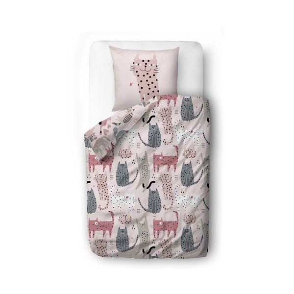 Rožnata otroška posteljnina za otroško posteljico iz bombažnega satena 100x130 cm Meow Meow – Butter Kings